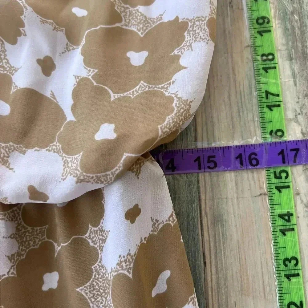 VTG Maree Womens Floral Tan Secretary Dress Sz 12 Structured Retro 80s Twee - Picture 6 of 13